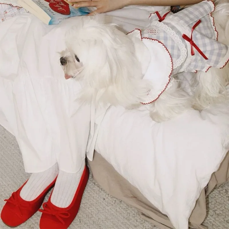 Lindo vestido de princesa para perro con lazo de verano, chaleco para cachorro, jersey fino de peluche, ropa para perro azul marino, hermoso traje de marinero, abridor de mascotas - imagen 4