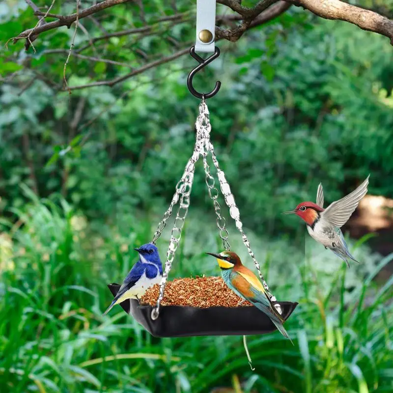 Bandeja colgante de cuero PU para alimentador de aves, plataforma con gancho sólido, para jardín al aire libre - imagen 2