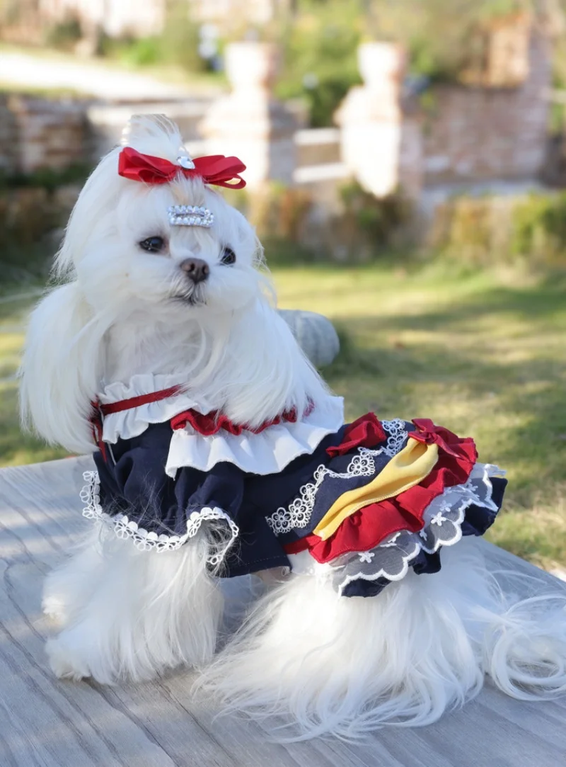 Lindo vestido de perro Lolita con lazo para razas pequeñas, vestido para mascotas, vestido de tul para perros, vestido tutú de princesa para mascotas, ropa de fiesta para perros - imagen 4