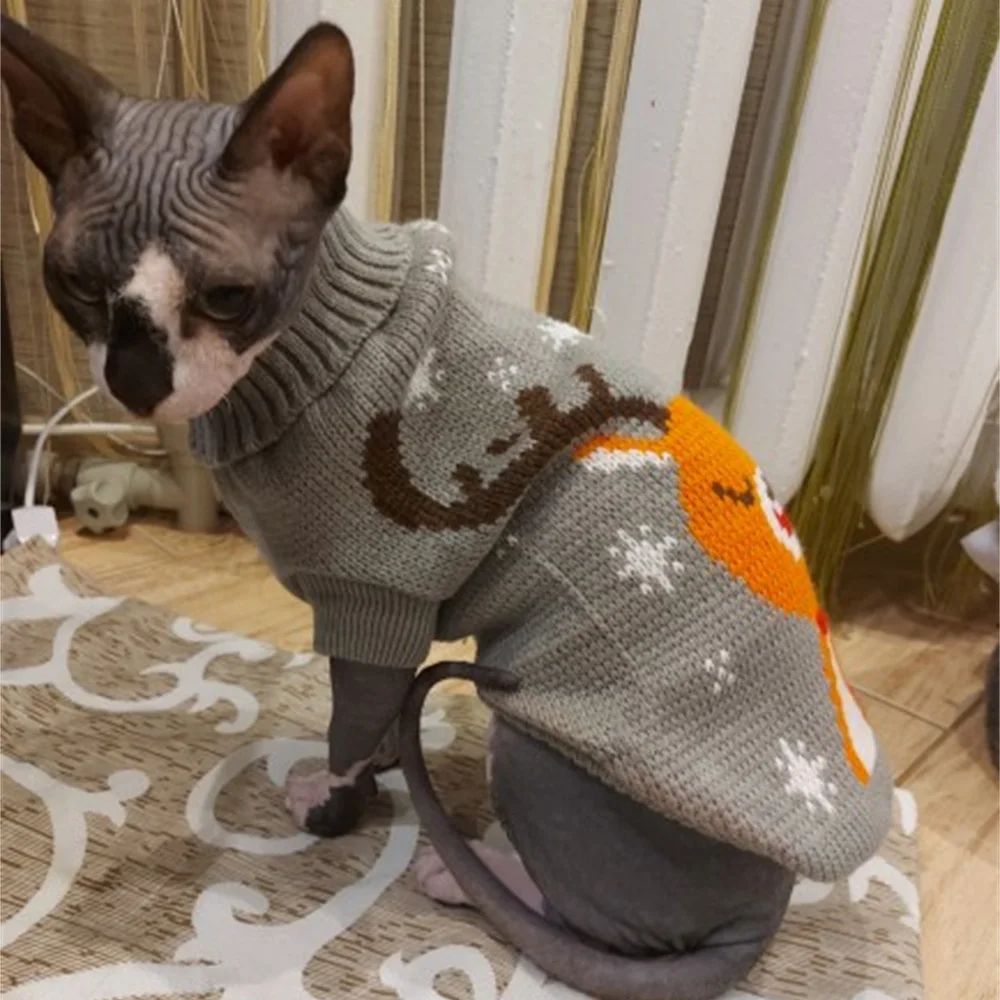Suéter Popular con estampado de alces para gatos y cachorros, ropa para mascotas de otoño e invierno, abrigo para perros pequeños y gatos, ropa cálida bonita de Sphynx, disfraz de gatito - imagen 4