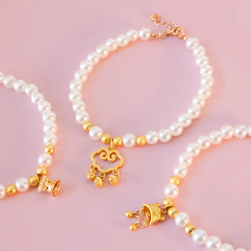 Collar de perlas de gama alta para mascotas, colgante de campana de bloqueo de larga vida, cabeza de tigre de color dorado, cuello ajustable para cachorro, perro, gato, suministros, 1 unidad - imagen 3