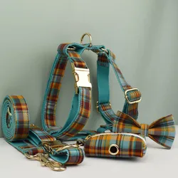 Collar personalizado de algodón para perros – correa y arnés a juego
