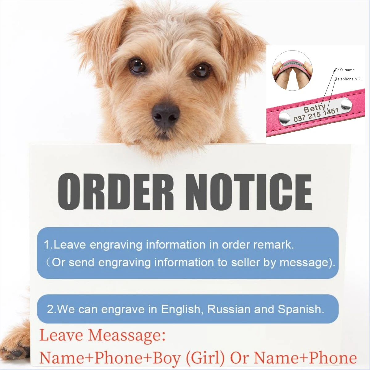 Collar de identificación de cuero personalizado para perros pequeños, medianos y grandes, ajustable, acolchado suave, nombre grabado gratis - imagen 4