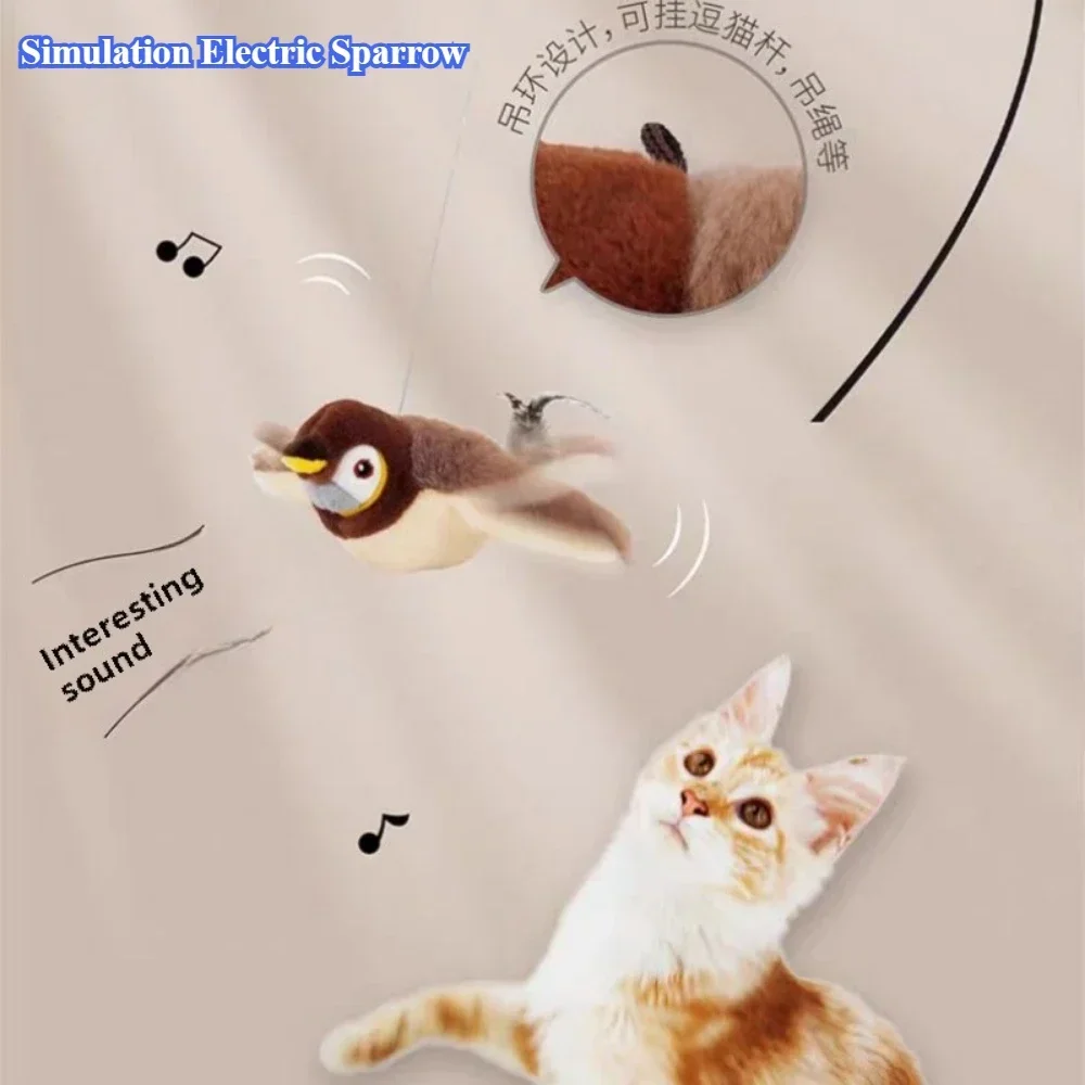 Juguete interactivo gatos pájaro eléctrico con hierba gatera táctil USB - imagen 2