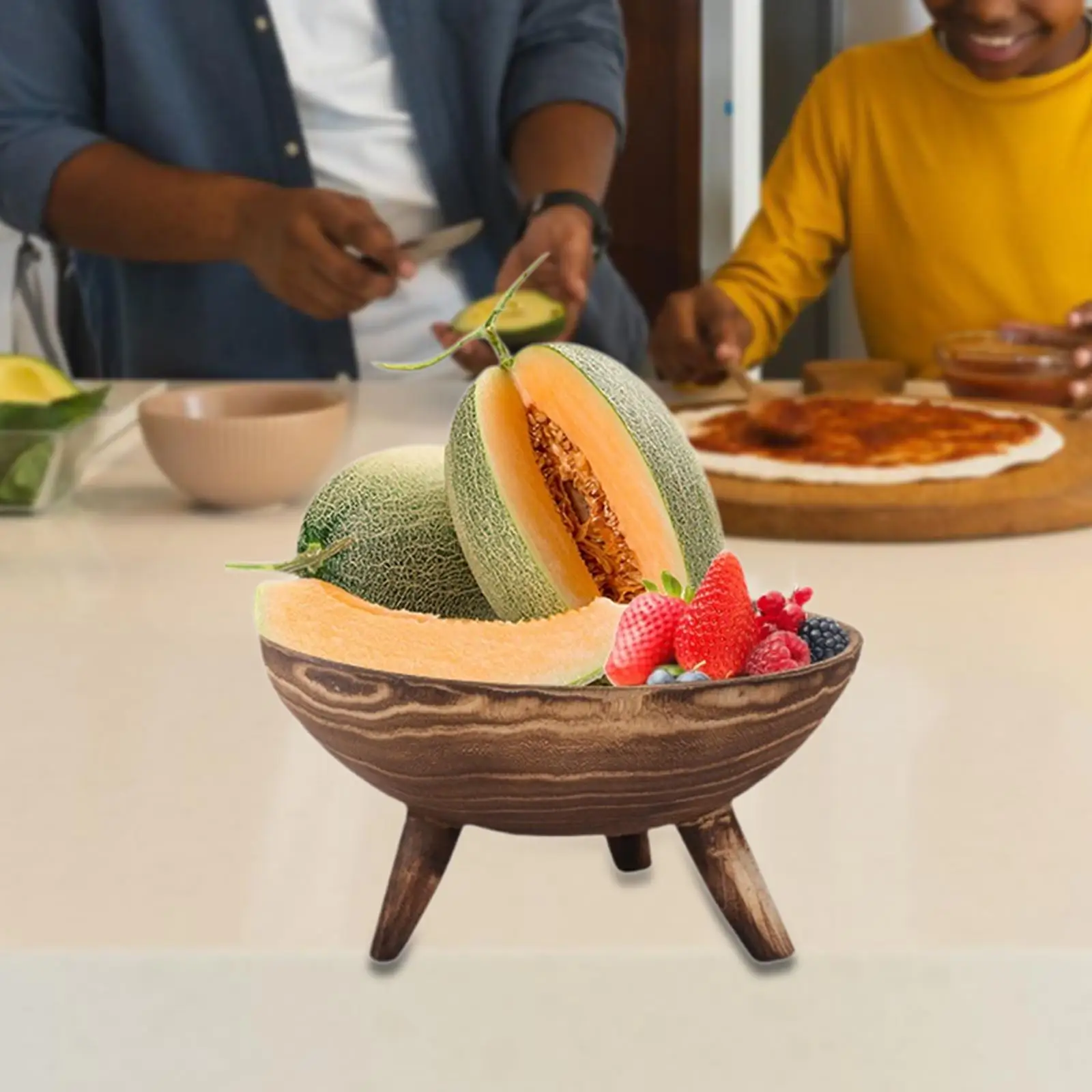 Maceta de madera redonda de pie para uso interior y exterior, plato de fruta multifuncional - imagen 5