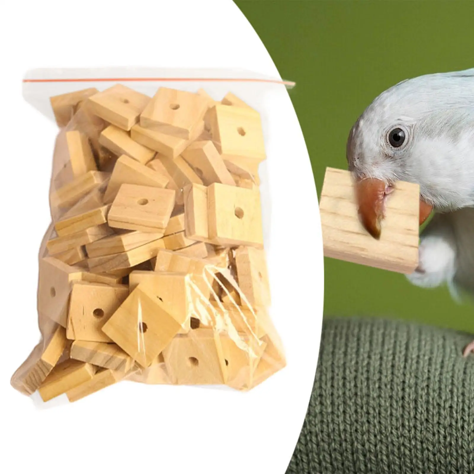 100Pcs Bird Chewing Blocks Wood Chips Parrot Toy Equipment with Holes Bird Chewing Toy Bird Toy for Cockatiels Budgies