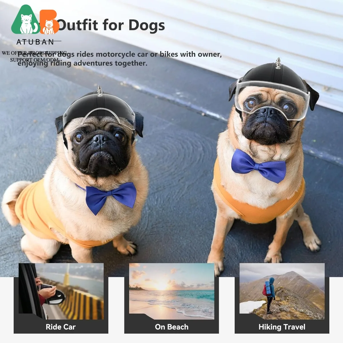 Cascos para perros ATUBAN para perros pequeños, casco para perros con gafas de lente transparente, casco para perros con orificios para las orejas, casco para perros y bicicletas - imagen 5