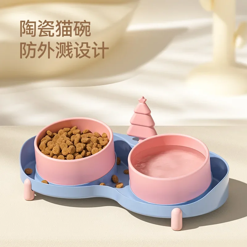 Cuenco para mascotas, lavabo de comida para gatos, protege la columna Cervical de ser golpeada sobre la boca oblicua, cuenco doble, cuencos para beber para perros - imagen 4