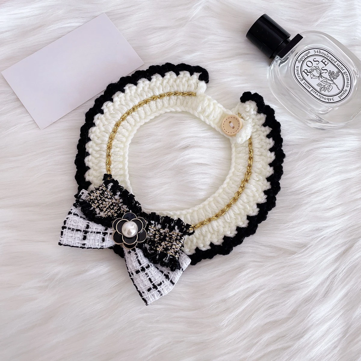 Pet Cat Dog Autumn/Winter Bow Hand Hook Collar Classic New Year Knitted Neck Puppy Dog Accessories for Small Dogs - imagen 3