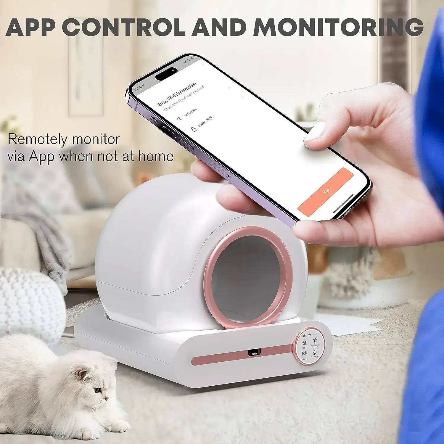Caja de arena inteligente automática para gatos, inodoro de autolimpieza, completamente cerrado, eléctrico, grande, para mascotas, versión en inglés - imagen 4