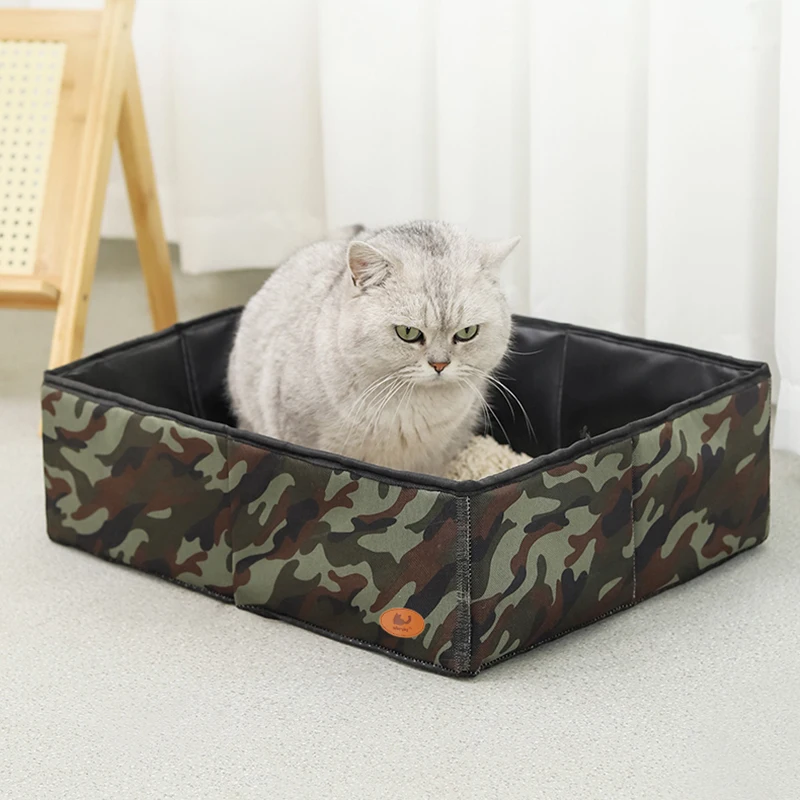 พับกล่องครอก Oxford ผ้าพับ Litter PAN Leak-Proof กันน้ําสัตว์เลี้ยงห้องน้ําแมว Litterbox สําหรับรถยนต์ Camping Road TRIP