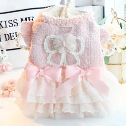 Vestido princesa rosa de invierno para gatos y perros pequeños