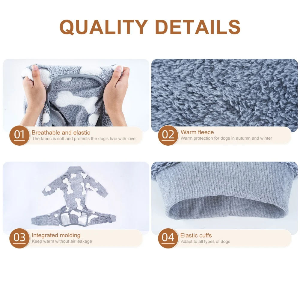 Pijamas de franela para perros, mono, pijamas para perros medianos y grandes, patrón de luna de hueso, monos cálidos, abrigo, ropa para perros - imagen 5