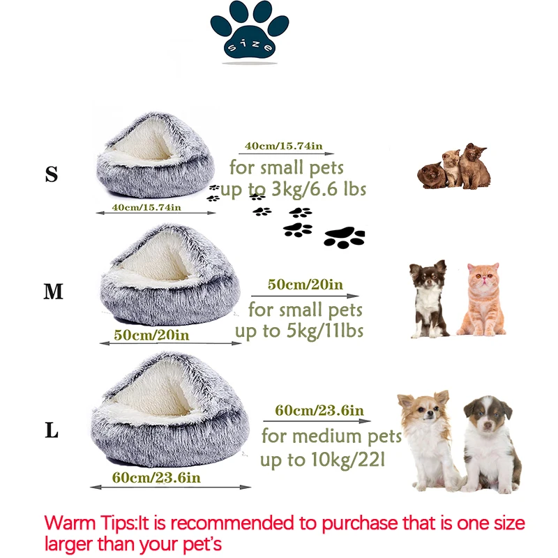 Cama para mascotas de felpa suave 2 en 1 con cubierta, cama redonda para gatos, colchón para mascotas, nido para dormir cálido para perros y gatos, cueva para perros pequeños - imagen 4