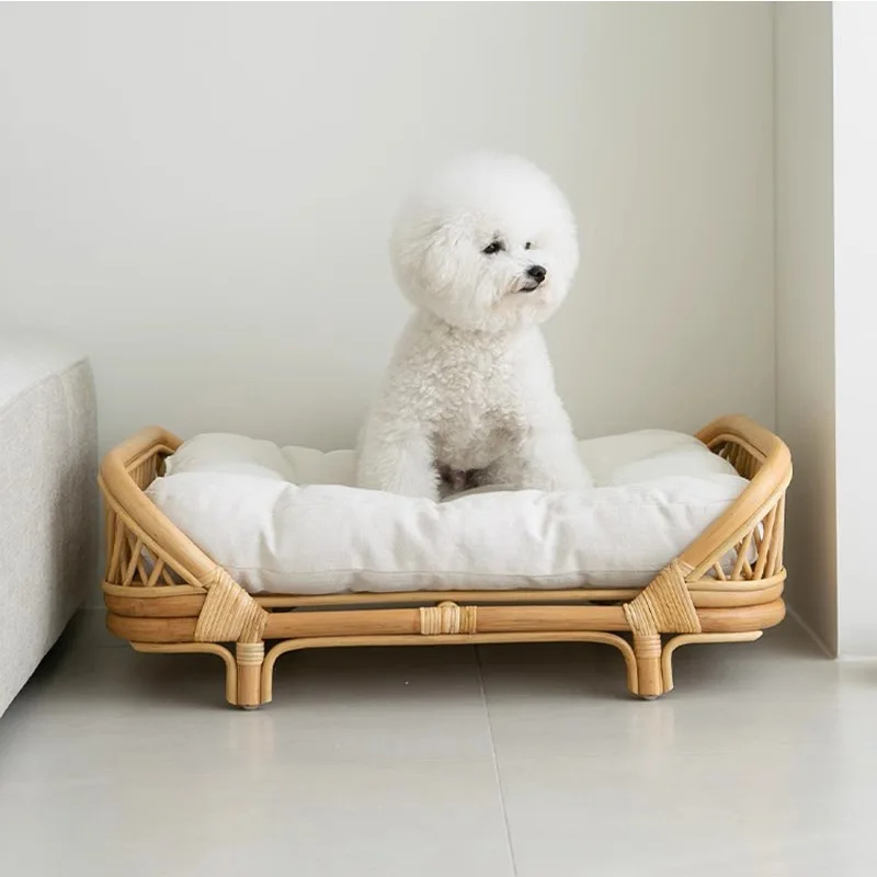 Cama de mimbre para perros, perrera de mimbre para perros medianos y pequeños, camas para perros de invierno y verano, nido para gatos tejido de mimbre Universal, suministros para cama para mascotas - imagen 3