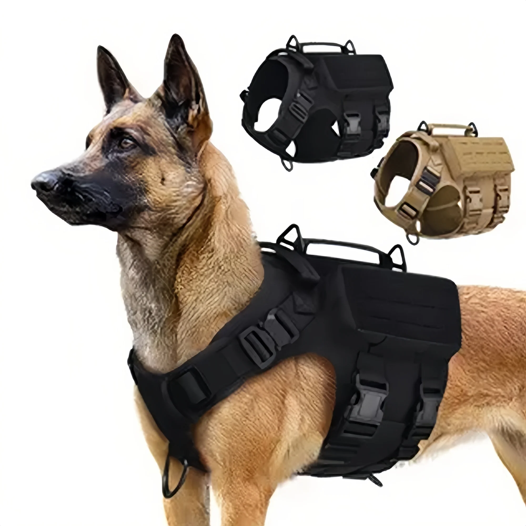 Arnés táctico para perros listo para exteriores para razas grandes chalecos Molle estilo militar con bolsas de utilidad para entrenamiento y caza