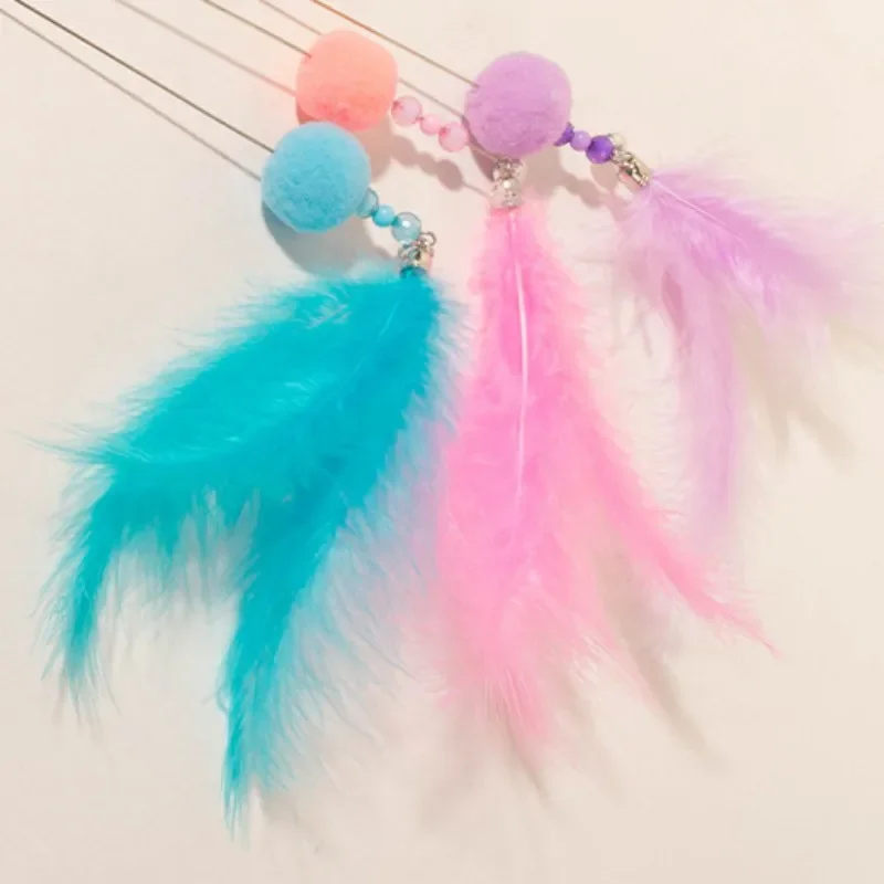Juguetes de alambre de acero para gatos, palos de plumas para gatos, palo para gatos, Bola de lana, juguete interactivo para gatos con campana Teaser, productos para mascotas - imagen 3