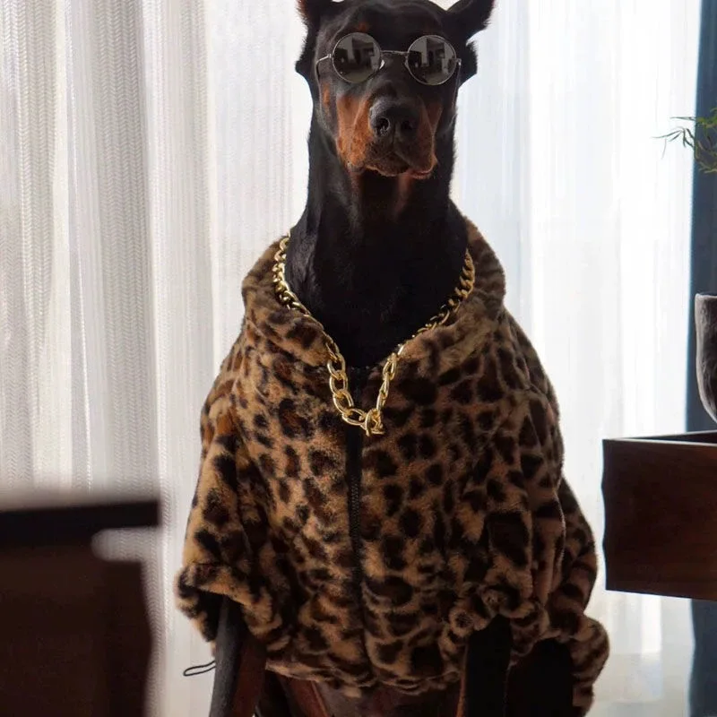 Ropa de leopardo de lujo para perros grandes, abrigo cálido de lana para perros, chaqueta Doberman a la moda para medios pequeños, ropa para perros grandes