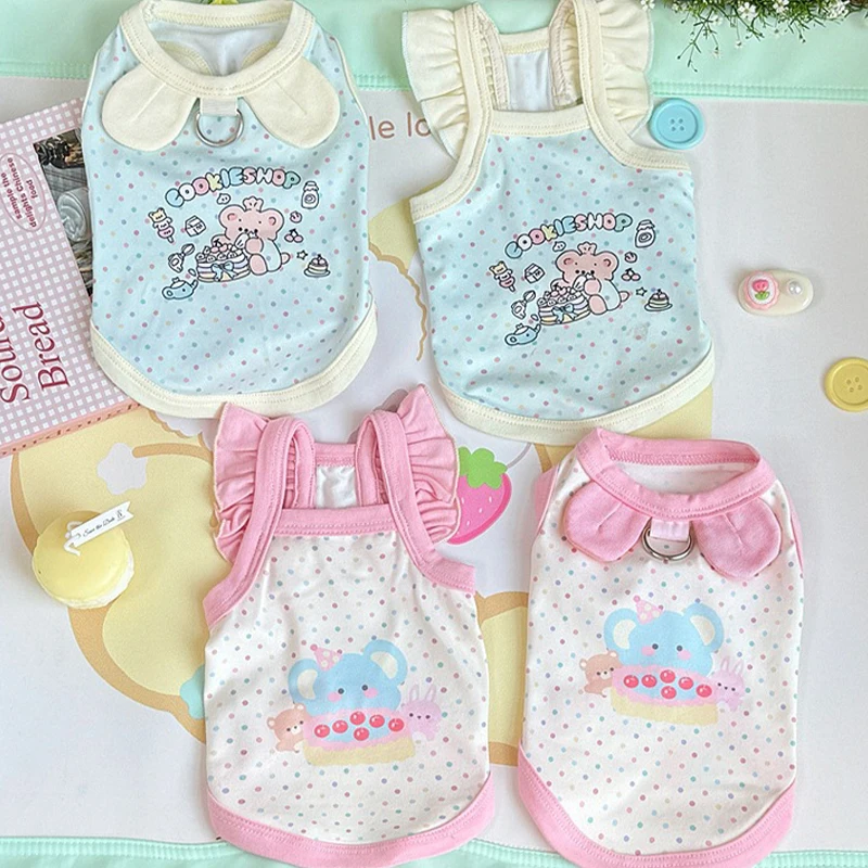 Chaleco con tirantes para perros, ropa de verano para mascotas, sudaderas con estampado de dibujos animados para cachorros, camisa transpirable para gatos, chaleco para mascotas, trajes Bichon Frise