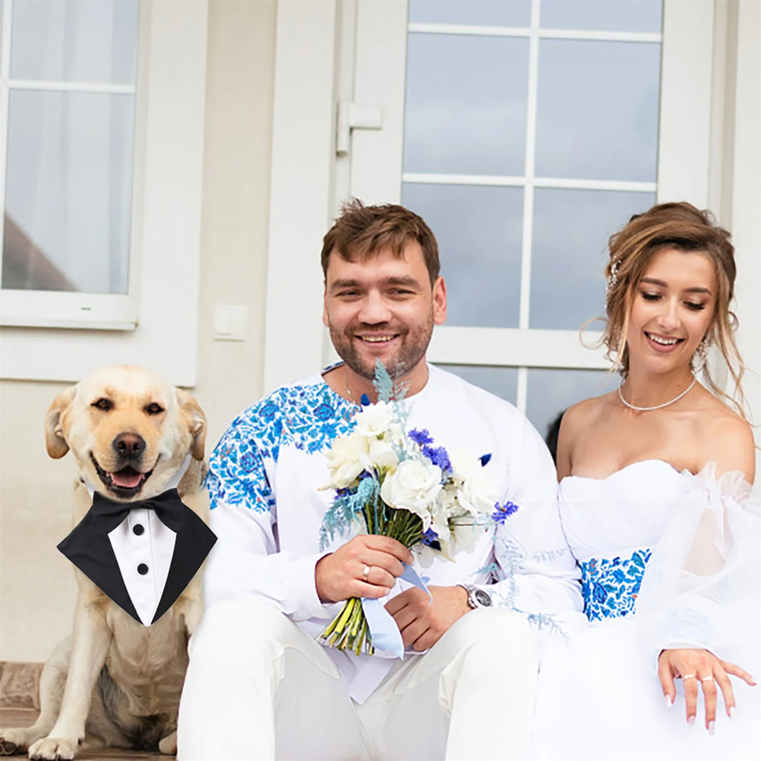 Bandana para perro para boda, vestido Formal ajustable para perro masculino, Bandana con bonito lazo, esmoquin para mascotas para perros pequeños, medianos y grandes, fiesta de cumpleaños - imagen 4