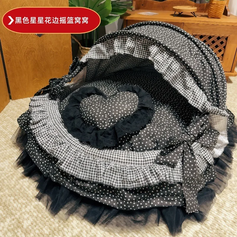 Nido para mascotas de algodón puro de estilo nórdico, nido de seguridad para gatos semicerrado cálido, casa para mascotas engrosada, suministros para perros y gatos - imagen 5