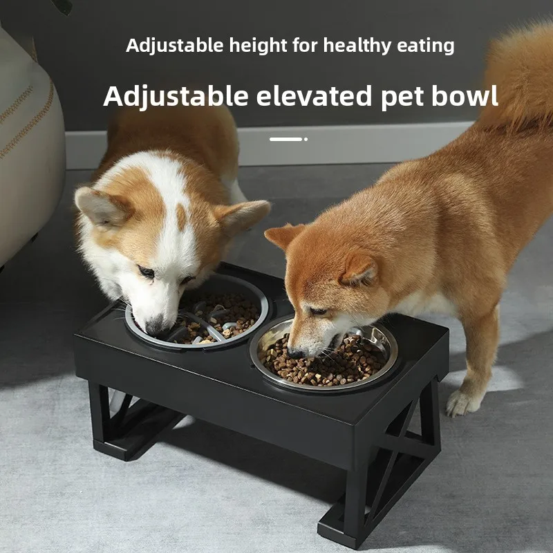 Cuenco elevado para gatos con ajuste para mascotas, cuenco Vertical de acero inoxidable antiasfixia para comida lenta, cuenco para perros, alimentación de agua, cuencos dobles