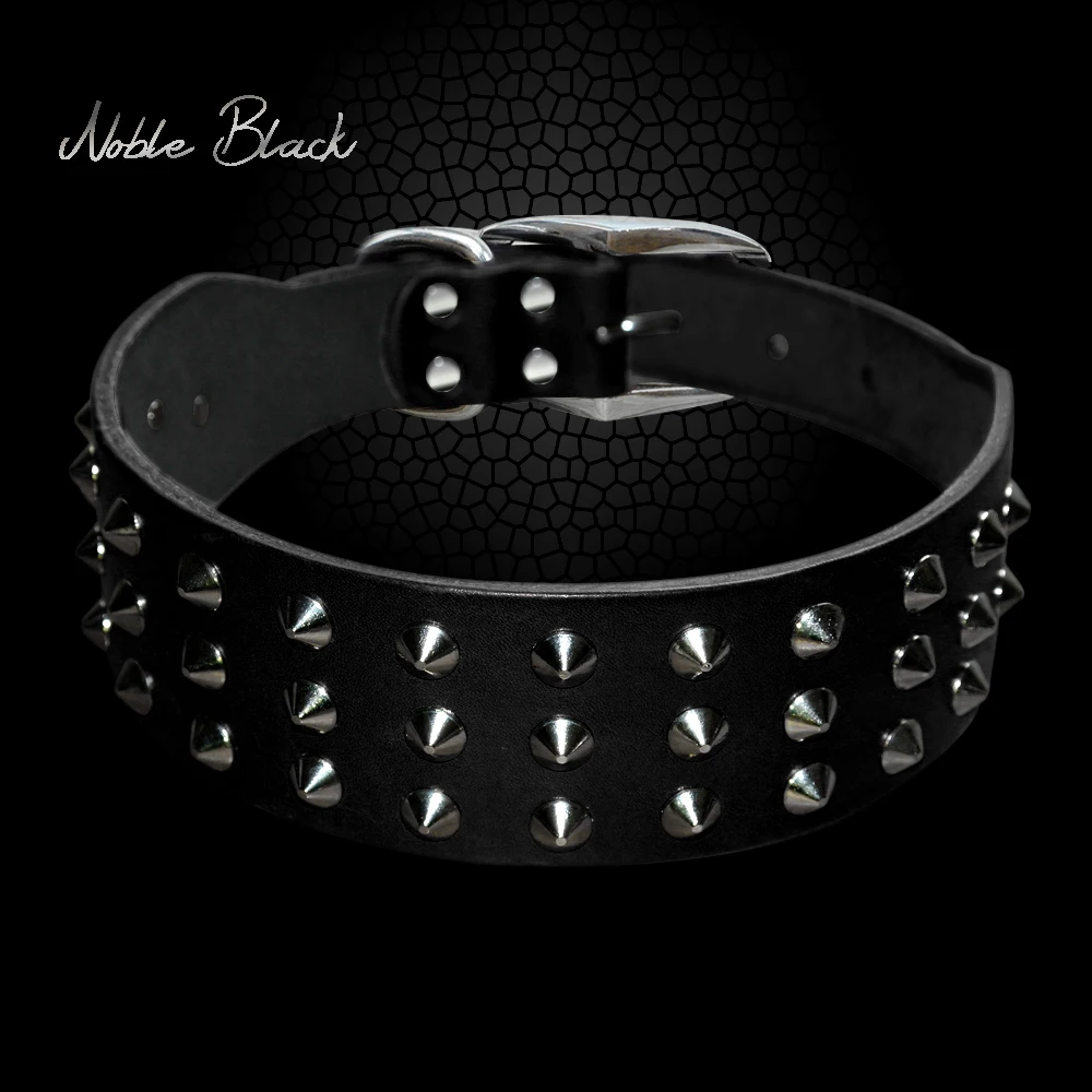 Collar de perro de cuero genuino para perros grandes, remaches geniales, Collar de mascota con pinchos y tachuelas para Pitbull Mastiff Boxer XS S M L negro marrón - imagen 4