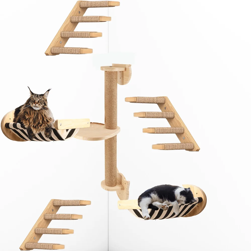 Hamaca para gatos montada en la pared, muebles para mascotas, escalera de Sisal, rascador de madera Natural, percha para gatos, poste de escalada, árbol para gatos, juguete para mascotas - imagen 4
