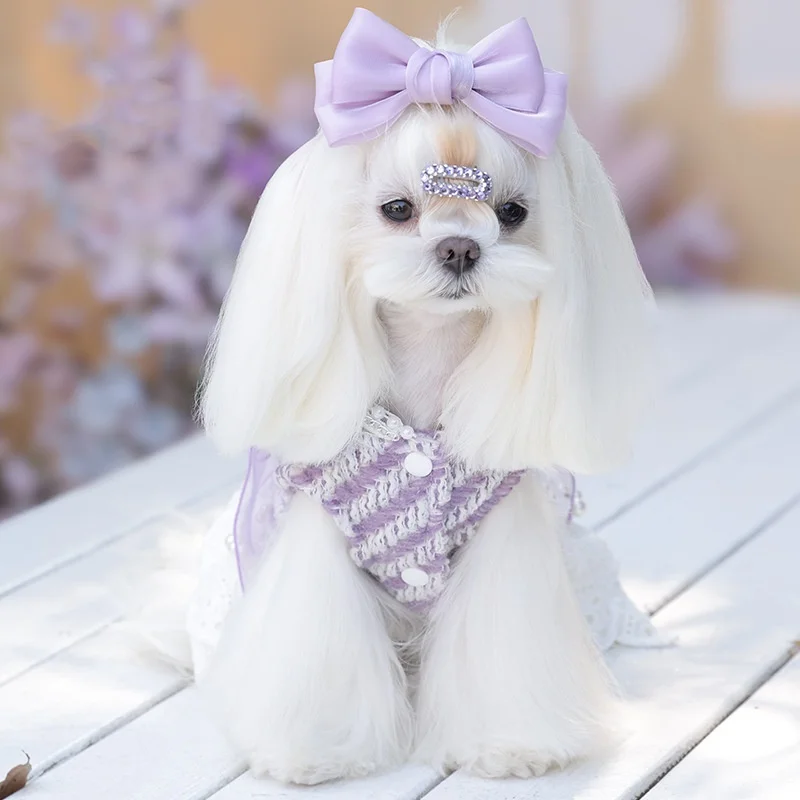 Vestidos lolita de Tweed para perros pequeños, vestido de princesa para perros, vestido de boda para mascotas, ropa Formal para fiesta de cumpleaños, vestido de tul para perros - imagen 4