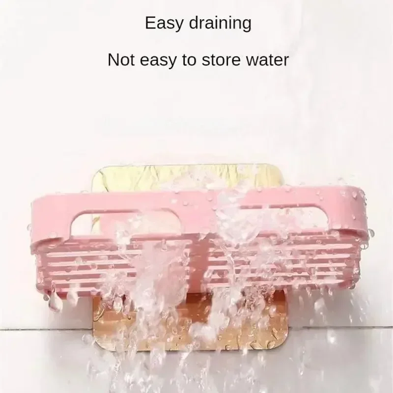Caja de jabón montada en la pared, soporte de drenaje para platos y jabones sin perforaciones, bandeja de plástico para esponja, accesorios de baño - imagen 4