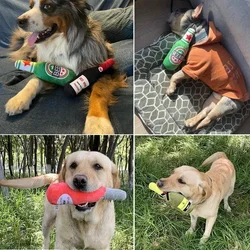 Juguete chirriante de peluche para perros, forma botella cerveza
