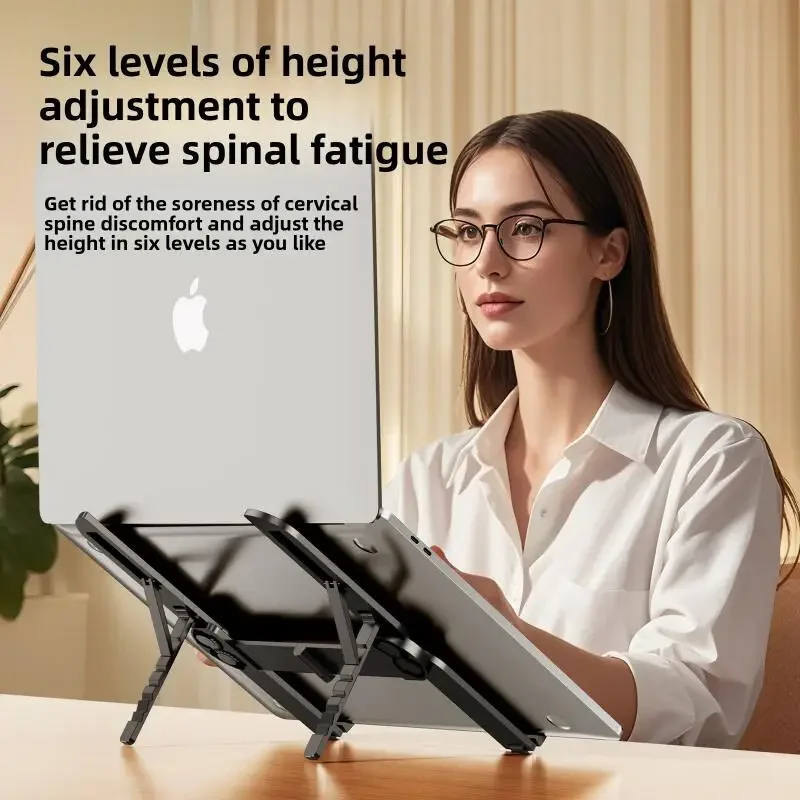 Mini soporte plegable de Metal para ordenador portátil, soporte portátil de ángulo ajustable para portátiles de 10-17 pulgadas, Ideal para viajes en casa y oficina - imagen 4