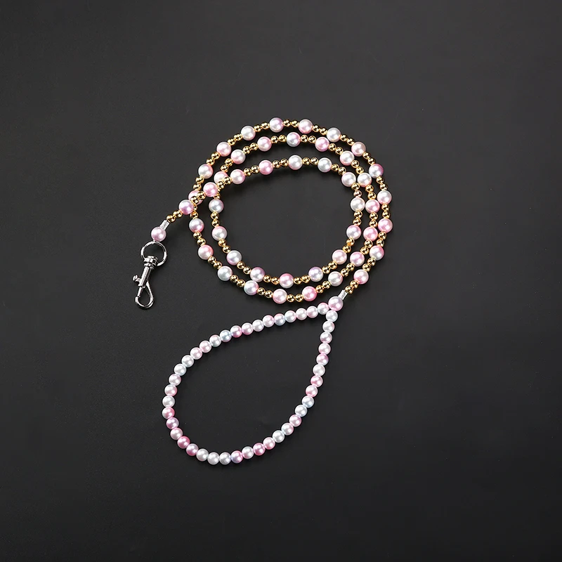 Correa de perlas de lujo para perro, cadena de alambre fuerte para mascotas, correa de plomo blanca/roja con cuentas para caminar y trotar, para perros y gatos pequeños y medianos - imagen 3