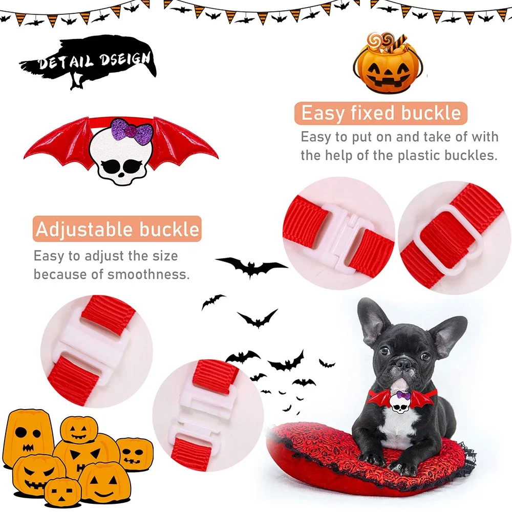50/100 Uds. Pajaritas para perros de Halloween, pajarita con calavera para perros, accesorios de aseo para perros pequeños y gatos, suministros de decoración navideña para perros - imagen 4