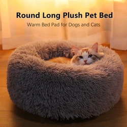 Camas suaves y largas de felpa para gatos, cama cálida de piel sintética para perros, cama redonda de Donut cómoda para dormir, lavable para perros pequeños y medianos