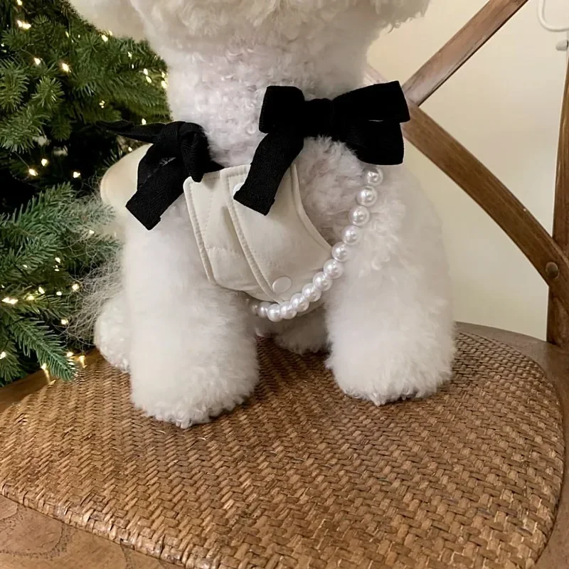 Sin bolsa, ropa de algodón para mascotas de princesa para perros, ropa de invierno de peluche, vestido cálido para cachorros de Pomerania, ropa gruesa de Yorkshire - imagen 4