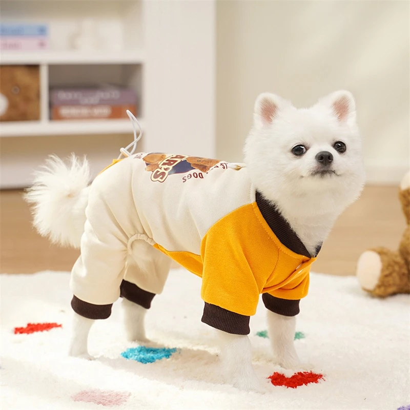 Sudadera de cuatro patas con oso de dibujos animados para perros pequeños y medianos, monos protectores de invierno para Chihuahua, ropa para gatos al aire libre de Año Nuevo - imagen 5