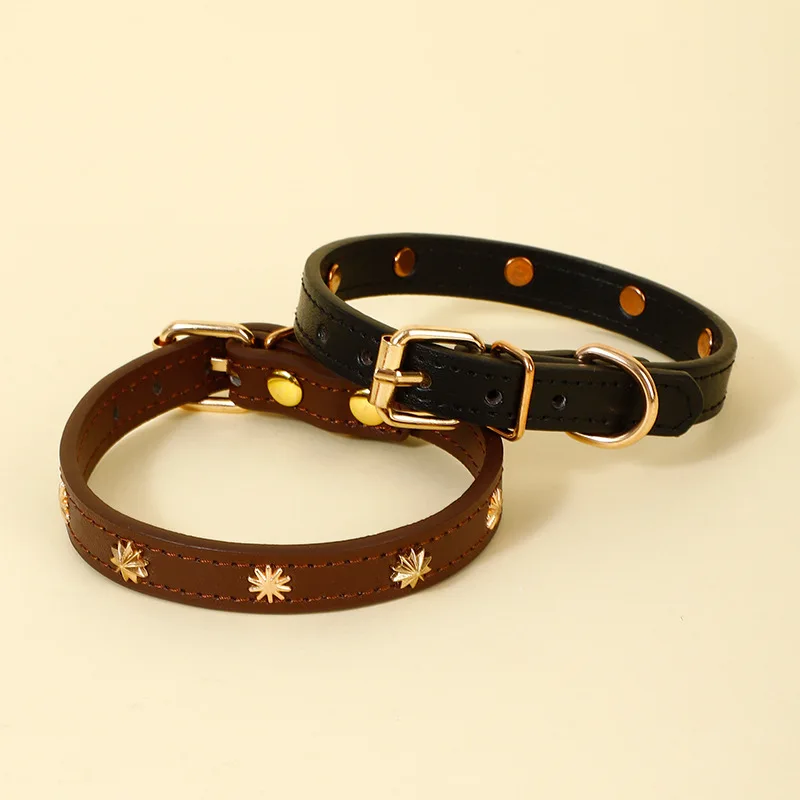 Suministros para mascotas, 1 unidad, Collar de cuero auténtico para perro, collares suaves para cachorros y gatos, Collar ajustable para Chihuahua, hebilla de aleación, accesorios de cadena para perro - imagen 2