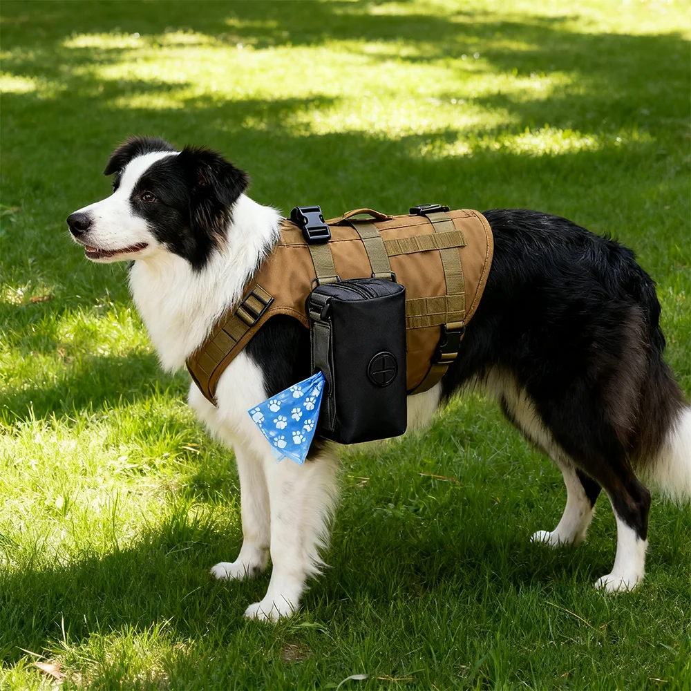 Dispensador portátil de bolsas de basura para mascotas, con parche de Velcro, correa de perro adjunta para chaleco, arnés, accesorio de limpieza para mascotas al aire libre