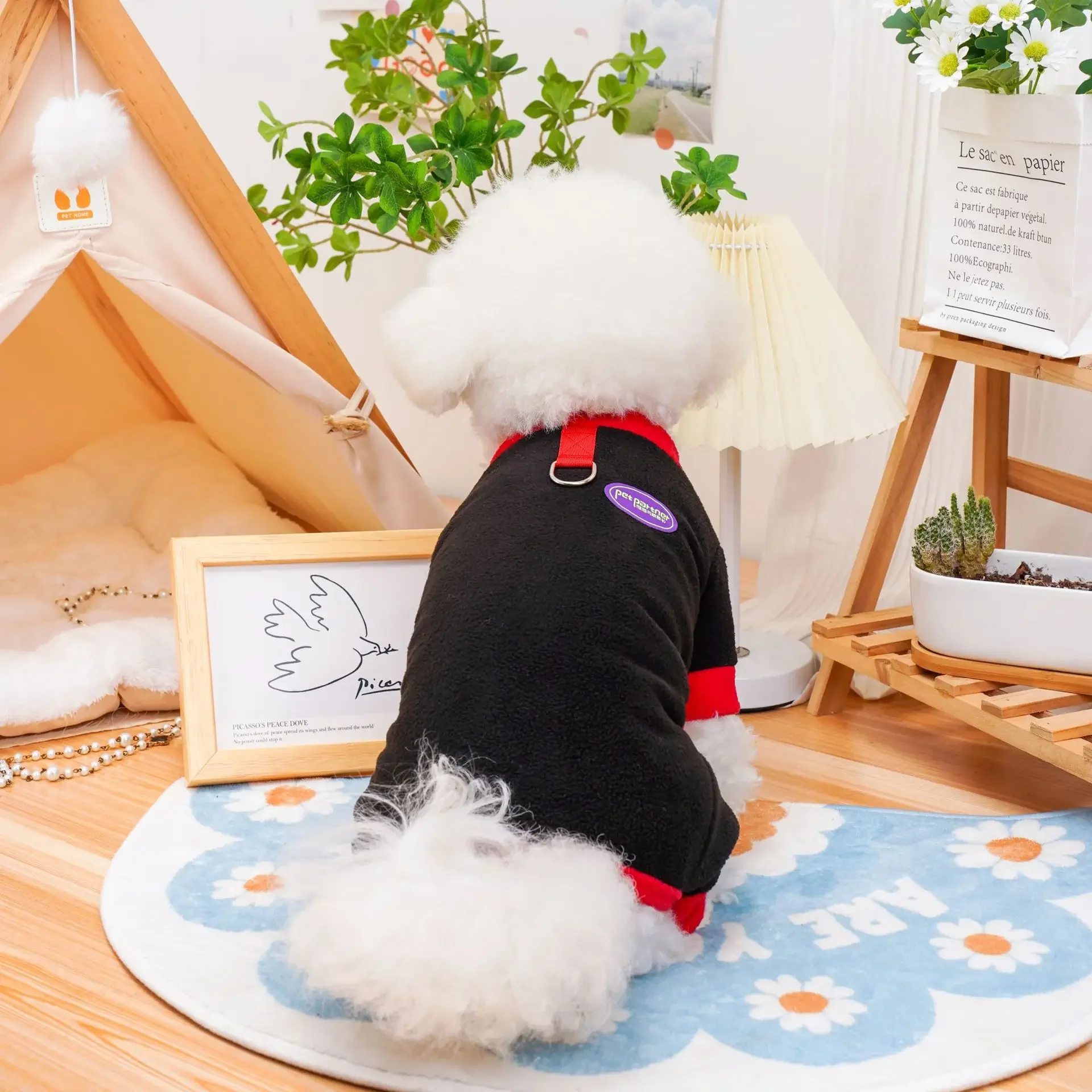 Otoño Invierno pantalones de cuatro patas contrastantes mono para mascotas ropa para perros pequeños chaqueta de retazos contrastantes oso de peluche perro pequeño - imagen 2