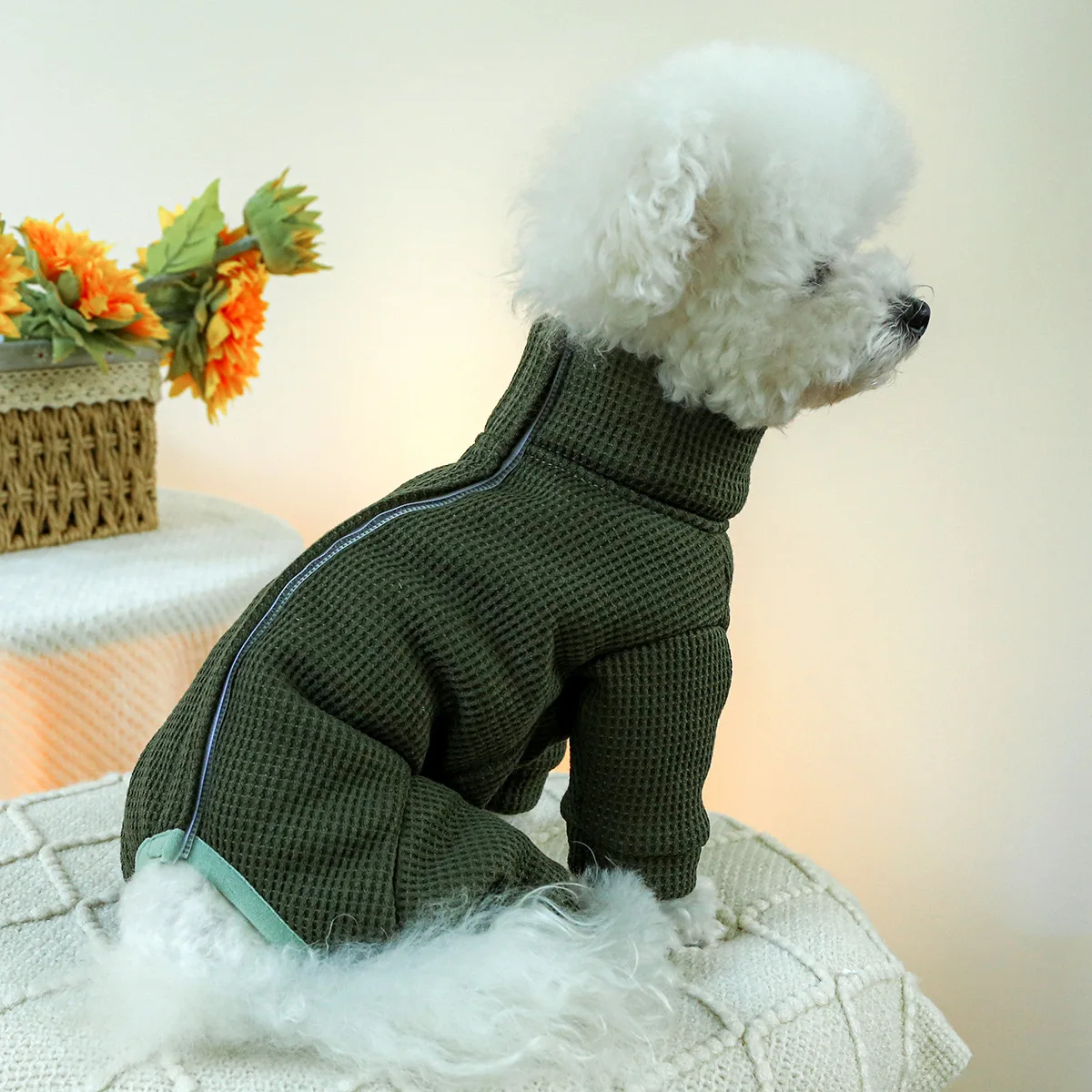 Mono de cobertura completa para perro, ropa gruesa de invierno para perros pequeños, pijamas con forro polar Sherpa, clima frío súper cálido - imagen 3