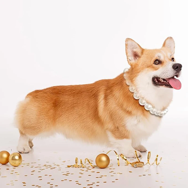 Collar de perlas para perros de lujo, accesorios de joyería con alambre de acero inoxidable, Collar de perlas para mascotas elegante ajustable para D mediano y grande - imagen 3