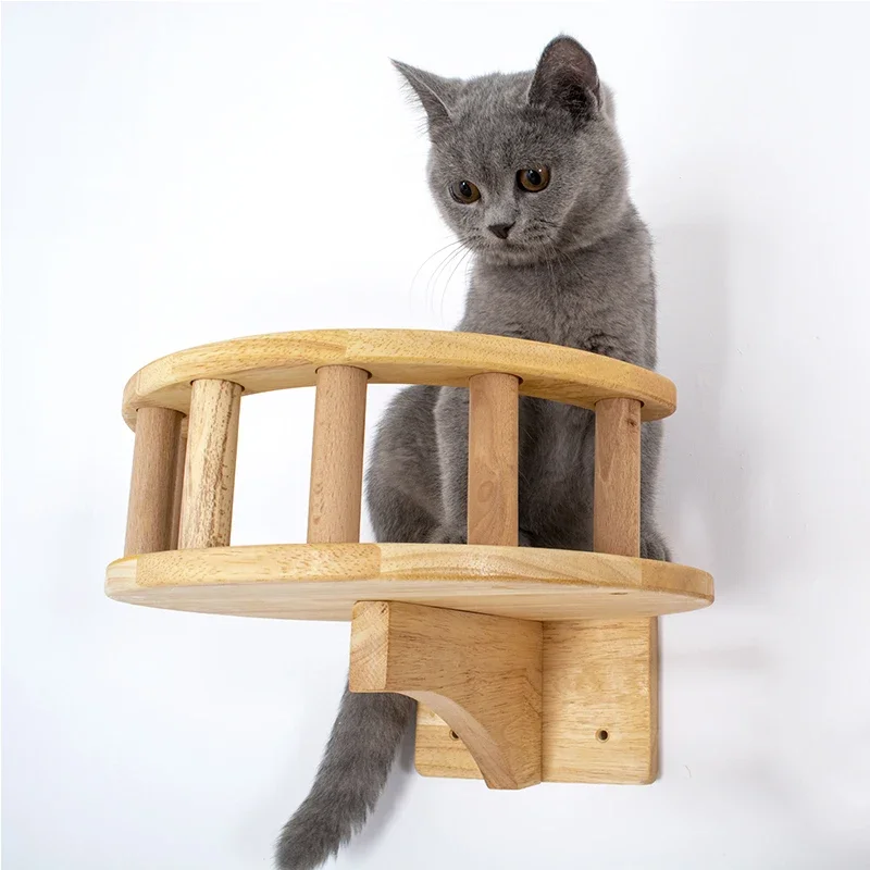 Muebles para gatos, torre de árbol de madera para gatos, escalones de pared para gatos, poste rascador, marco de escalada, hamaca para gatos montada en la pared, casa con barandilla - imagen 2