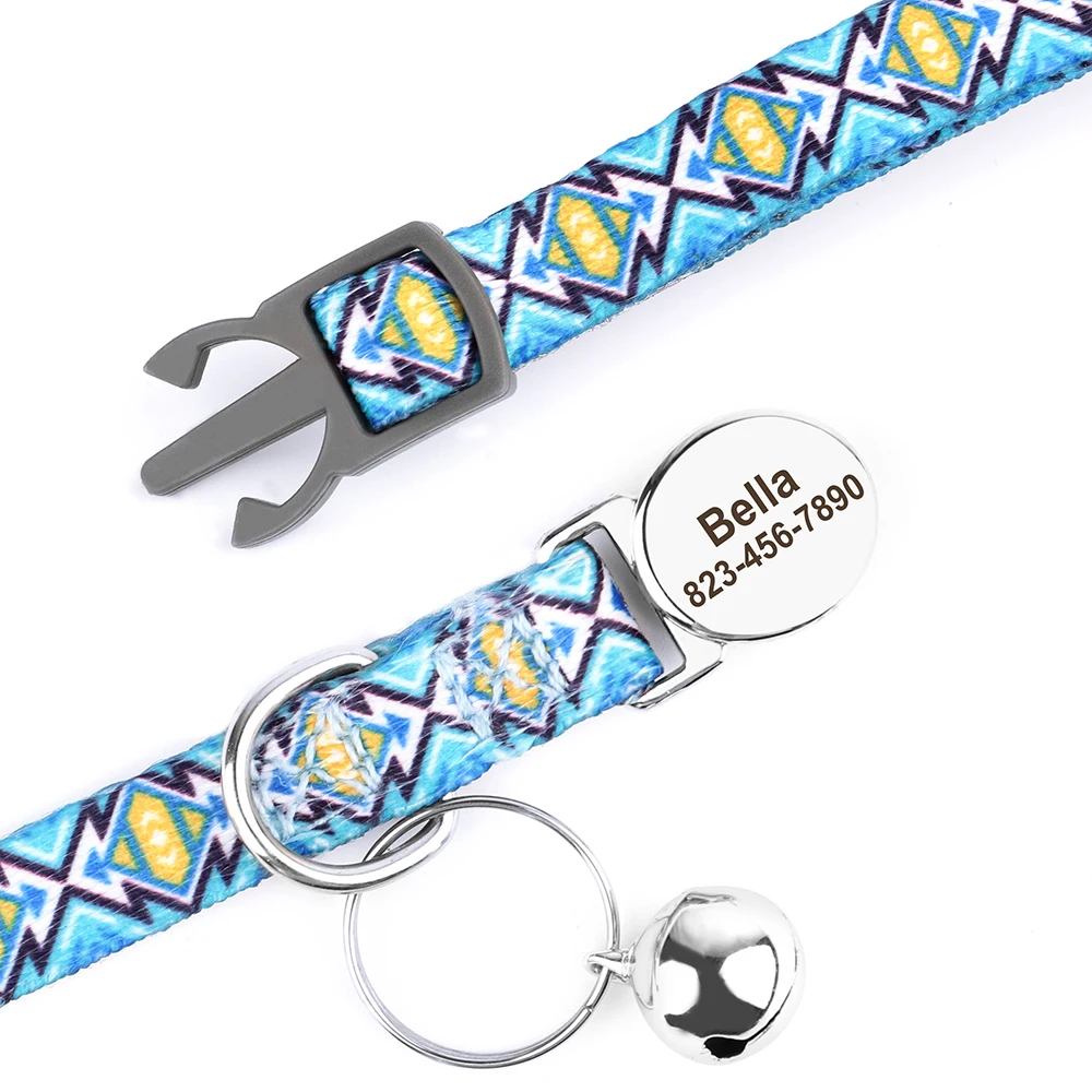 Collar de nailon personalizado para gatos, collares para cachorros y gatos, Collar antipérdida con nombre de identificación de mascotas, collares con campana, regalo para perros pequeños y gatos - imagen 4