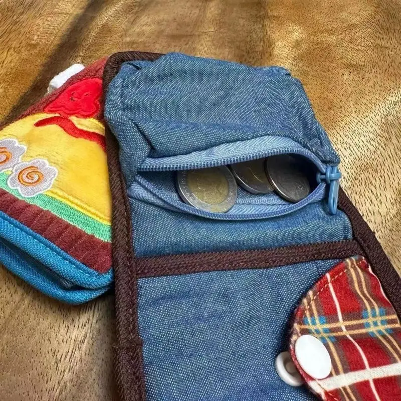 Nueva llegada, bonita cartera de lona, billeteras cortas con cremallera para mujer, monedero pequeño plegable, tarjeteros de pana vaquera, monedero de dibujos animados - imagen 3