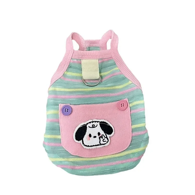 Chaleco con tirantes para perros, ropa Ins, ropa de protección fina de verano, tirantes a rayas de colores, oso de peluche, ropa para perros pequeños - imagen 5