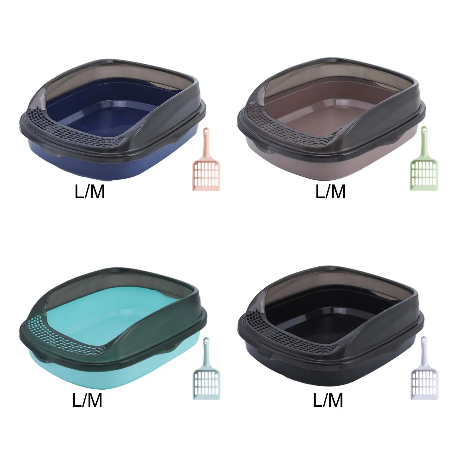 Cat Litter Box Kitten Open Potty Pan Semi Enclosed Kitty Litter Open Top Pet Litter Tray for Medium Large Cats Small Pets