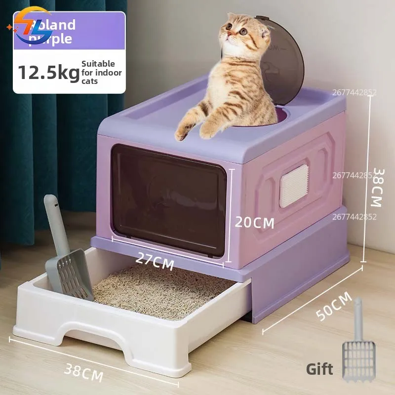 Bandeja de arena para gatos grande y completamente cerrada, tipo cajonera, antisalpicaduras, inodoro para gatos, bandeja de arena para gatos, nido de lavabo de limpieza - imagen 4