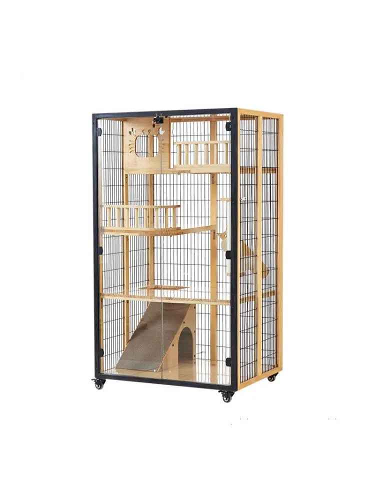 Casa de gato panorámica de cristal, armario de tres capas de madera maciza, jaula de lujo - imagen 4