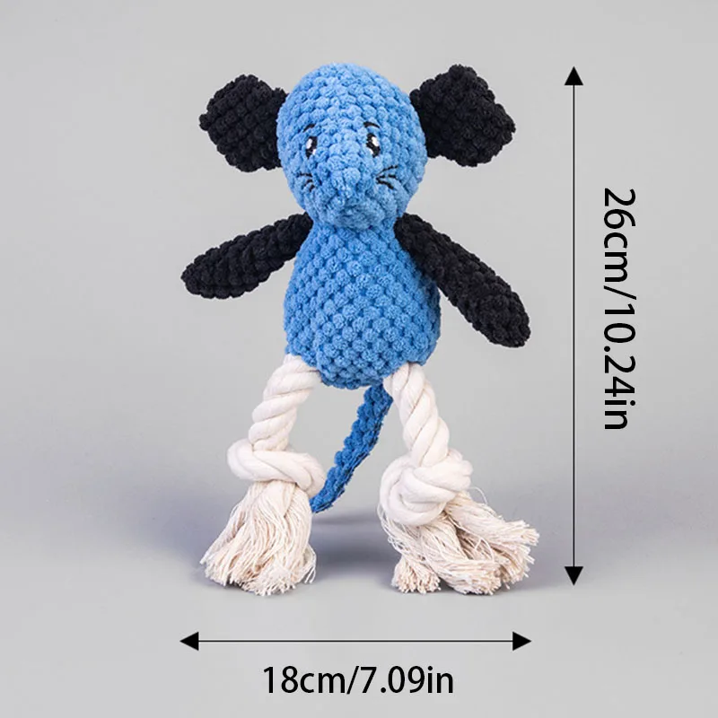 Juguete perro peluche chirriante con ratón y nudo algodón - imagen 5